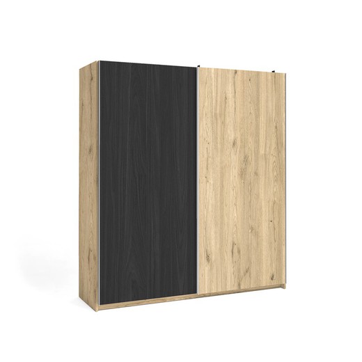 Drewniana szafka w kolorze naturalnym i czarnym, 182 x 56 x 200,5 cm | Opieka