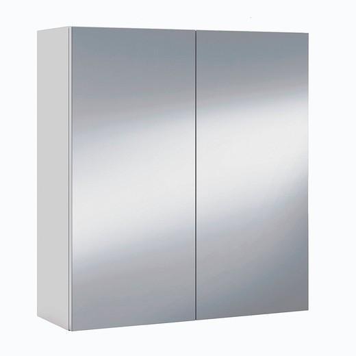 Glansig vit garderob med spegel, 60 x 21 x 65 cm