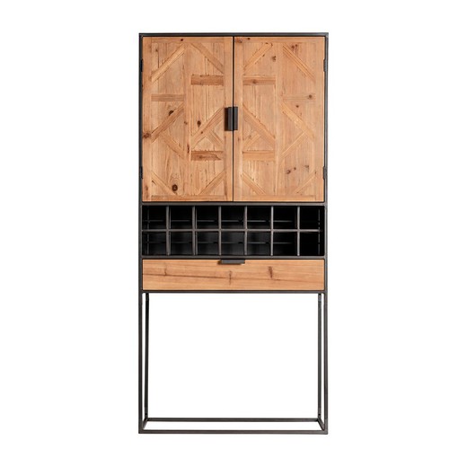 Longford wardrobe in iron, fir wood and dm wood in grey/natural, 80 x 40 x 170 cm
