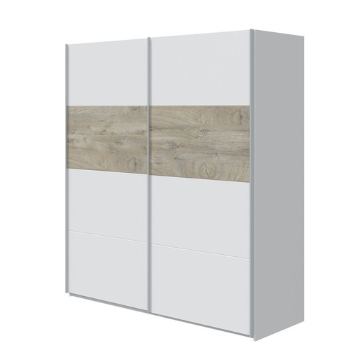 White/natural wooden wardrobe, 180x60x200 cm | OIKOS
