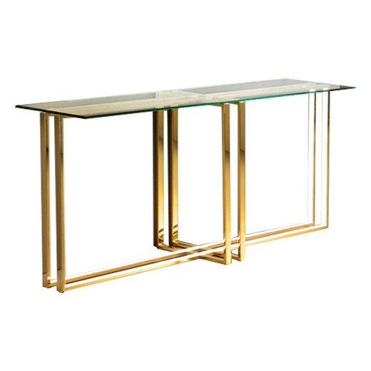 AUREA-Console en acier et verre doré et transparent, 150x40x75 cm