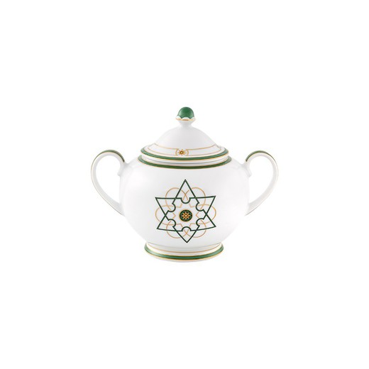 White and green porcelain sugar bowl, 16.6 x 11.6 x 13 cm | La Stella