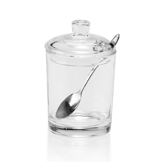 Suikerpot / Glazen / Metalen Lepel, Ø7x11cm