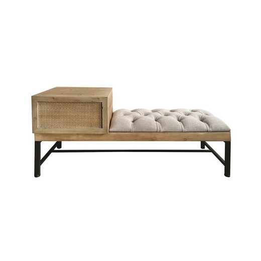 Bench with Drawer Ivo in Natural/Beige/Black Wood, 120x43x53 cm