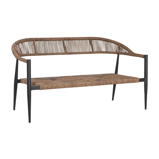 2-seater aluminum and rattan bench in brown and black, 131 x 55 x 76 cm | Sea Side