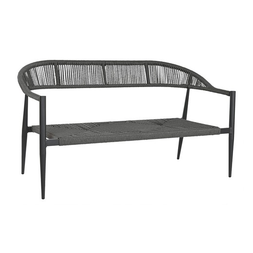 2-seater aluminum and rattan bench in black and dark gray, 131 x 55 x 76 cm | Sea Side