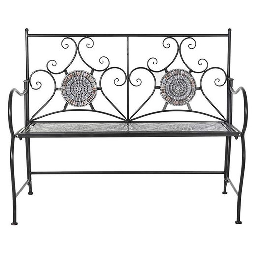 Wrought Iron and Ceramic Bench, 111x54x88cm