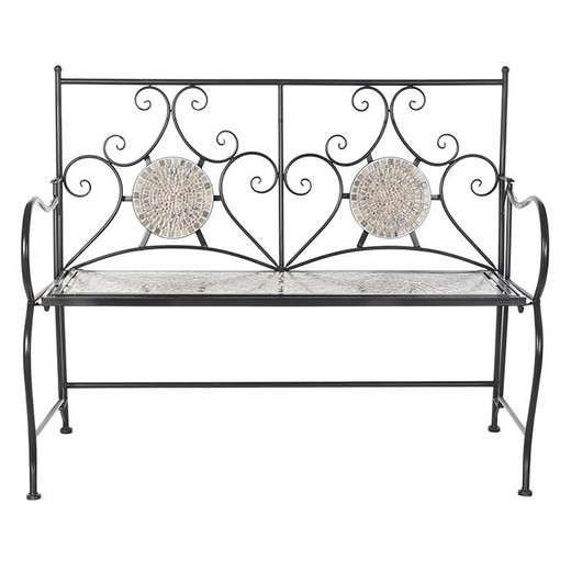 Wrought Iron and Ceramic Bench, 111x54x88cm