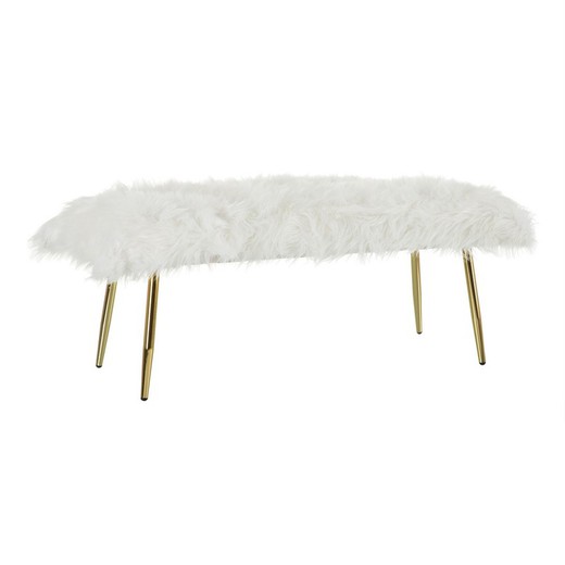 Polyester and iron bench in white and gold, 100 x 39 x 40 cm
