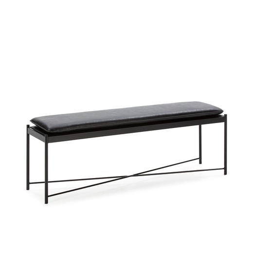 Leatherette and black metal bench, 132 x 33 x 48 cm