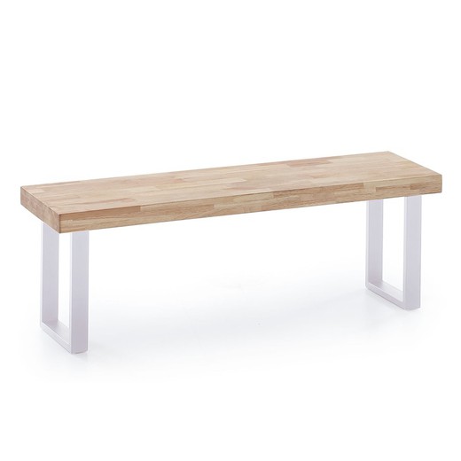 Oak and metal bench in light natural and white, 120 x 34 x 47 cm | loft