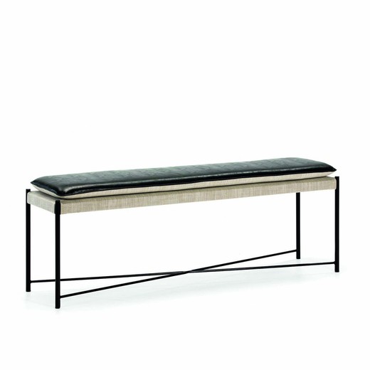 Black/beige fabric and iron bench, 132 x 33 x 48 cm