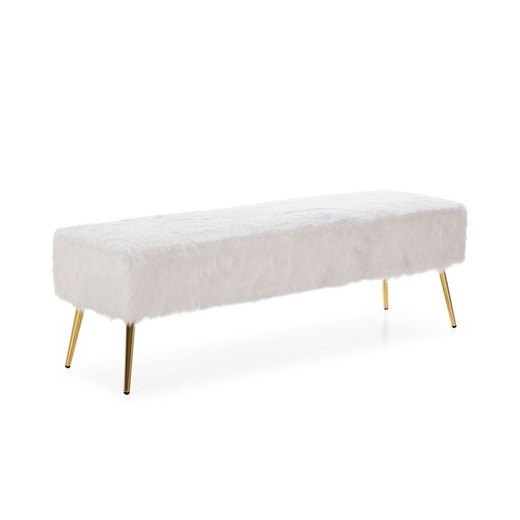 Biało-złota ławka z metalu i tkaniny, 142 x 43 x 45 cm