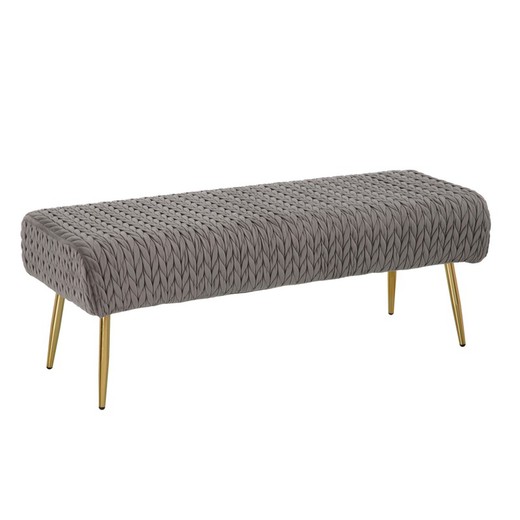 Velvet and iron bench in gray and gold, 111 x 44 x 41.5 cm