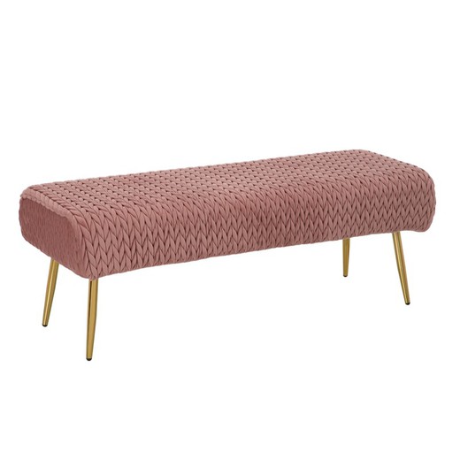 Velvet and iron bench in pink and gold, 111 x 44 x 41.5 cm
