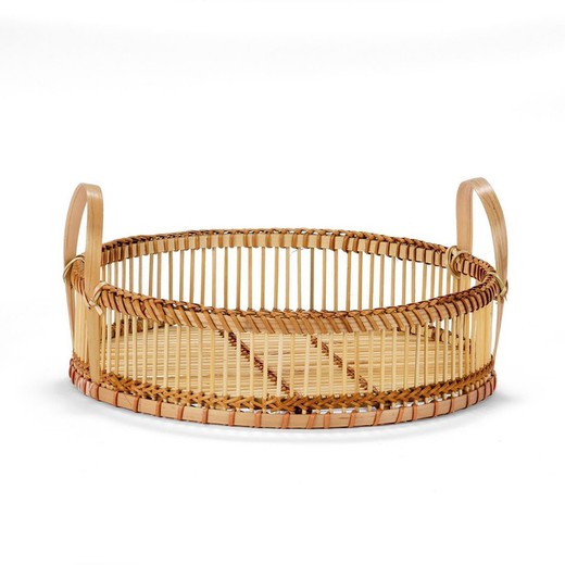 Tray with bamboo handles, Ø30x14cm