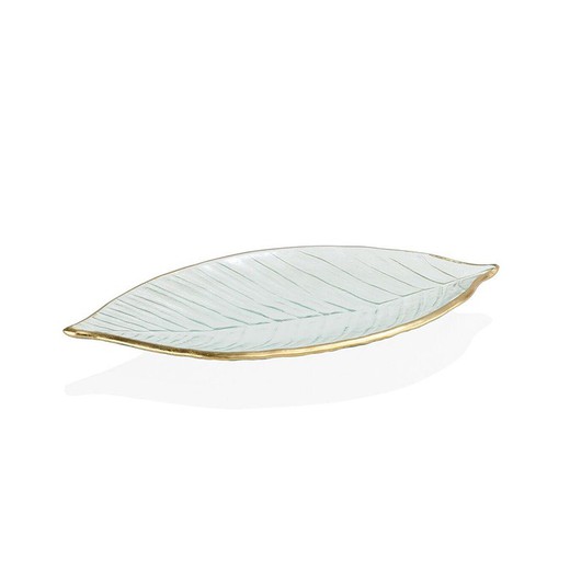 Glass tray in transparent and gold, 29.5 x 13 x 2.5 cm | Leaves