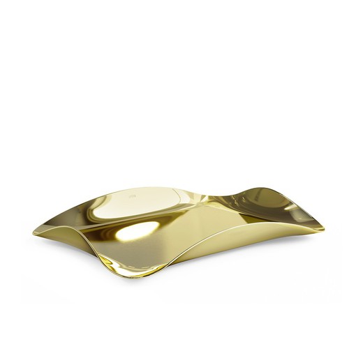 Decoratief dienblad van staal in goud, 30 x 23 x 4 cm | golven