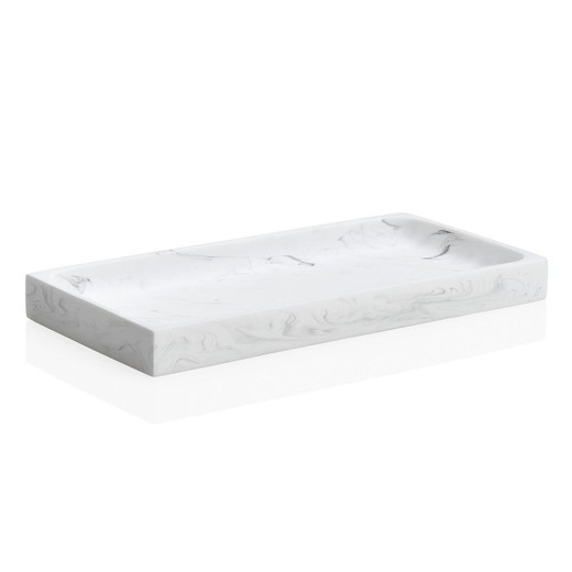Bandeja de poliresina en blanco marmolado, 25,5x12x2cm