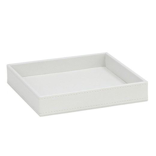 White leather effect tray, 18 x 18 x 3 cm