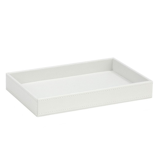 White leather effect tray, 23 x 14.5 x 3 cm