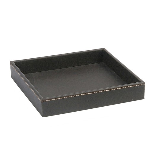 Brown leather effect tray, 18 x 18 x 3 cm