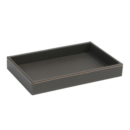 Leather effect tray in brown, 23 x 14.5 x 3 cm