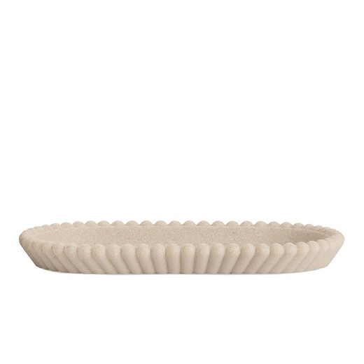 Tablett - Seifenschale aus beigem Polyresin, 12 x 13 x 2 cm | Streifen