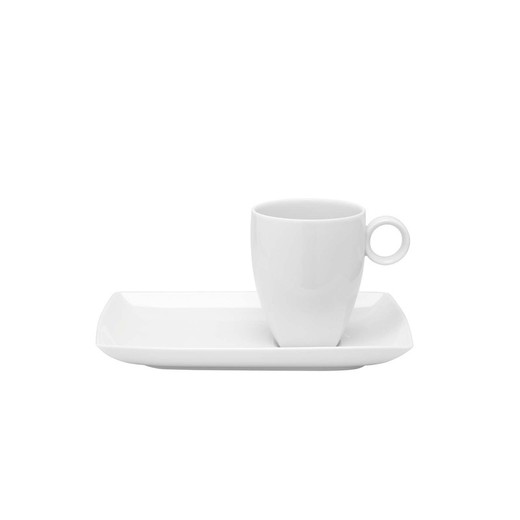 Bandeja + Mug porcelana Carré Whité, 22,1x14,9x9,9 cm