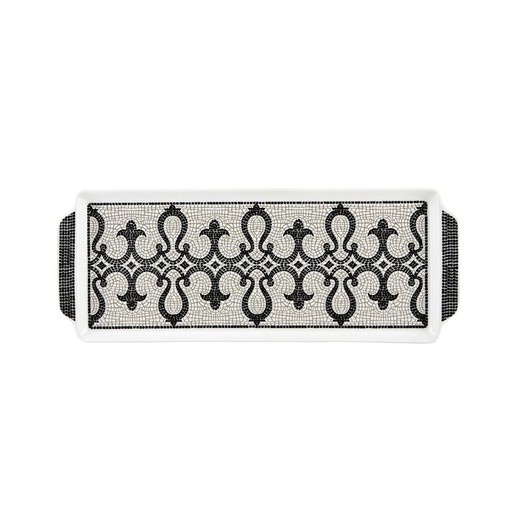 Rectangular black and white porcelain tray, 39.3 x 15.3 x 1.9 cm | Portuguese Road