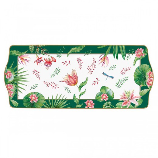 Bandeja rectangular de porcelana en multicolor, 35 x 15 cm | Botanic