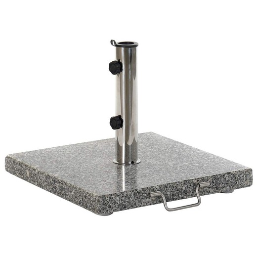 Parasolbund i grå granit og rustfrit stål, 45x45x35cm