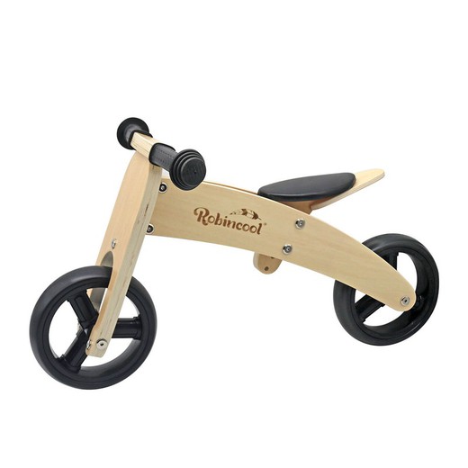 Bicicleta de passeio estilo Montessori em madeira nas cores natural e preto, 63x40x36 cm | Rodas rápidas