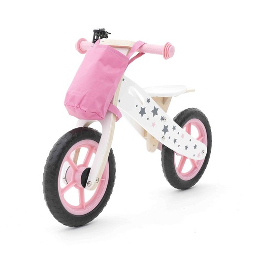 Bicicleta de passeio estilo Montessori em madeira rosa, 83x36x55 cm | Circuito de rua
