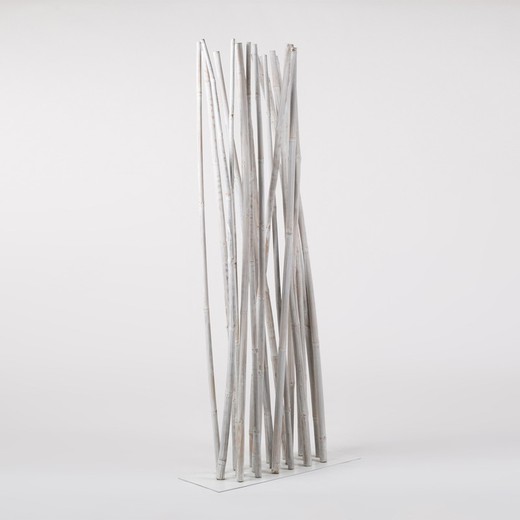Parawan z Bambusową Podstawą i Trawionym Białym/Czarnym Metalem, 90x30x200 cm