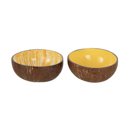 Miska z trzciny w kolorze żółtym, 13 x 13 x 6,5 cm | Orzech kokosowy