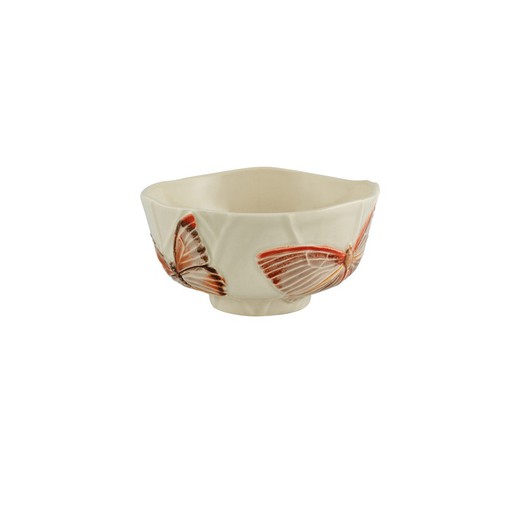 Beige and multicolor earthenware bowl, 15.6 x 15.8 x 7.9 cm | Cloudy Butterflies