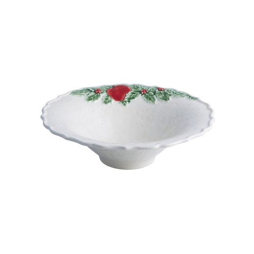 White and multicoloured earthenware bowl, Ø 20.3 x 6.2 cm | Christmas wreath