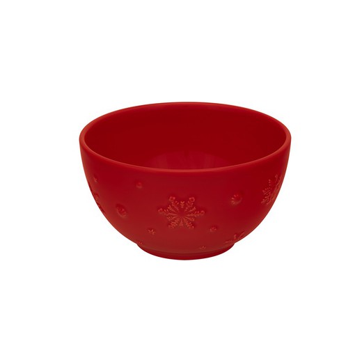 Red earthenware bowl, Ø 14 x 8.2 cm | Snowflakes