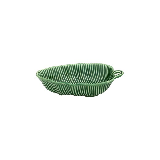 Green earthenware bowl, 21 x 11 x 6 cm | banana leaves