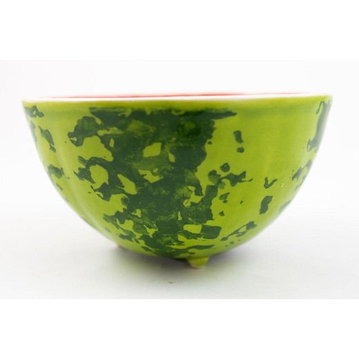 Earthenware bowl in green and red, Ø 13.5 x 7.5 cm | Watermelon