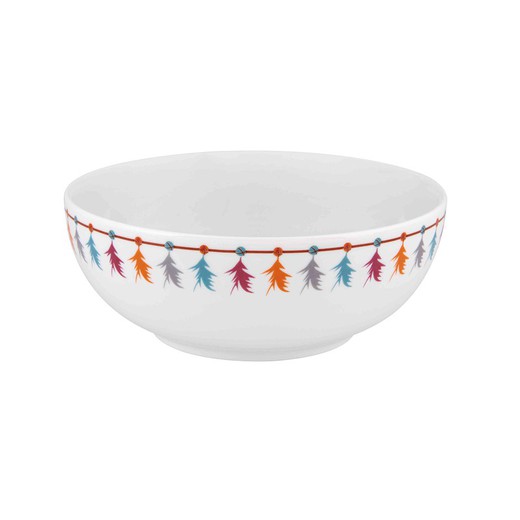 Tigela de porcelana branca e multicolor, 16 x 16 x 6,2 cm | Apanhador de Sonhos