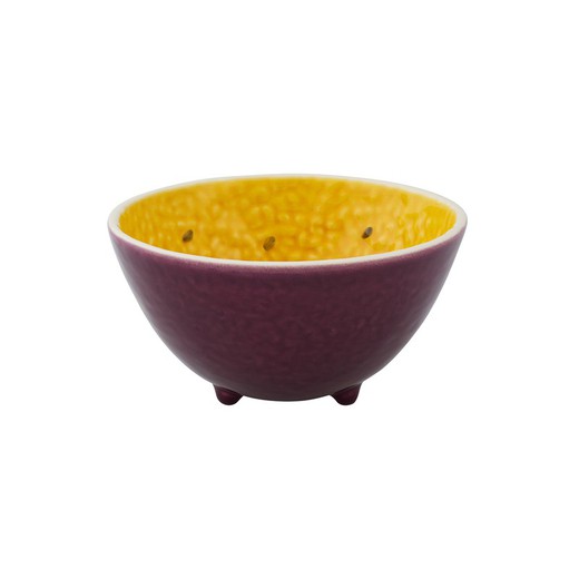 Coupe fruit de la passion en faïence violette et jaune, 14,3 x 14,1 x 7,5 cm | Fruits Tropicaux