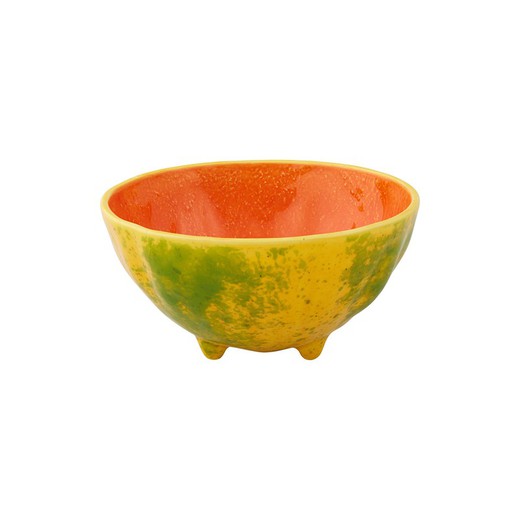 Papaya bowl made of yellow and orange earthenware, 14.2 x 14.2 x 7.5 cm | Tropical Fruits