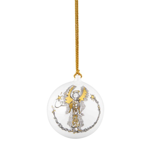 White and gold porcelain star bauble, Ø 10 x 11 cm | chasing stars