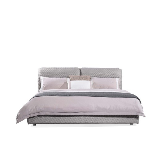 BONN | Säng klädd med ljusgrått quiltat tyg (180 x 200 cm)