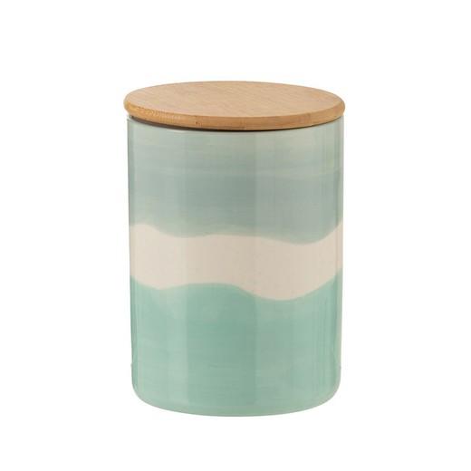 White and Mint Green Porcelain Storage Canister, 11.2 x 11.2 x 16 cm