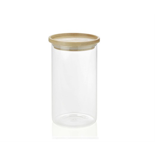 Glas / träburk, Ø9,5x17,5 cm
