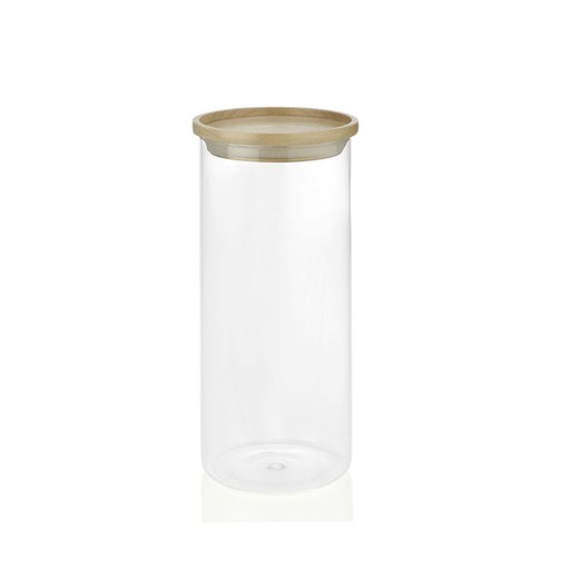 Vaso in vetro / legno, Ø9,5x23 cm