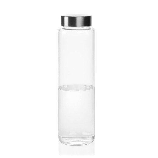 Szklana butelka ze srebrnym korkiem ze stali nierdzewnej 1L, Ø 7,5 x 26,5 cm